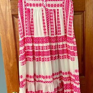 Pink and White Geometric Pattern Dress